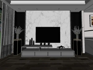 panoramic modern style living room restaurant space 70 3D Model
