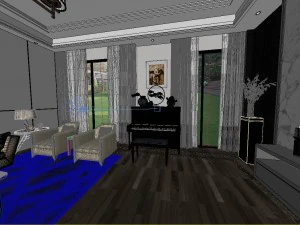 panoramic modern style living room restaurant space 70 3D Model
