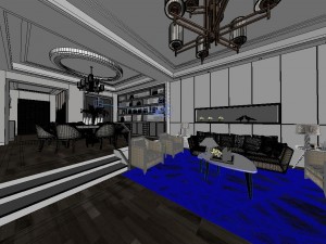 panoramic modern style living room restaurant space 70 Modello 3D