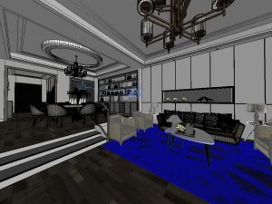 panoramic modern style living room restaurant space 70 3D Model
