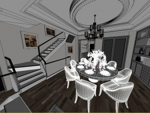panoramic modern style living room restaurant space 70 Modello 3D