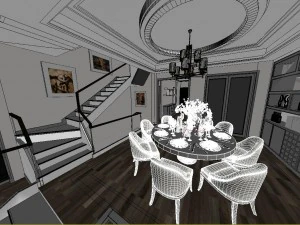 panoramic modern style living room restaurant space 70 3D Model