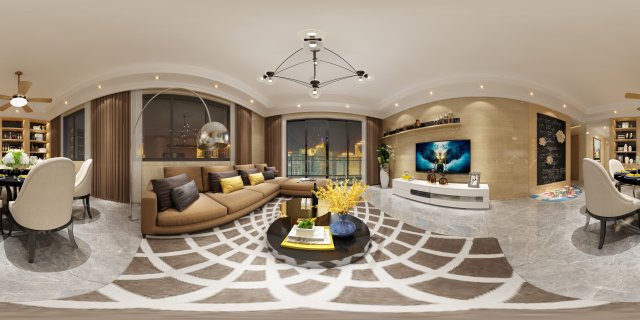 panoramic modern style living room restaurant space 71 Modello 3D .c4d .max .obj .3ds .fbx .stl .blend 