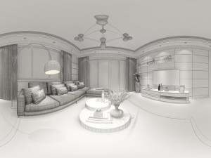 panoramic modern style living room restaurant space 71 Modello 3D