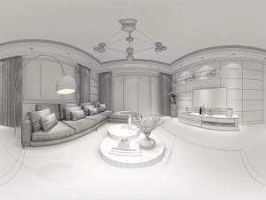 panoramic modern style living room restaurant space 71 3D Model