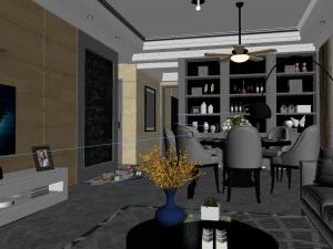 panoramic modern style living room restaurant space 71 3D Model