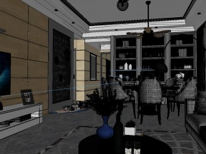 panoramic modern style living room restaurant space 71 Modello 3D