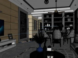 panoramic modern style living room restaurant space 71 3D Model