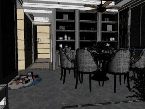 panoramic modern style living room restaurant space 71 3D Model