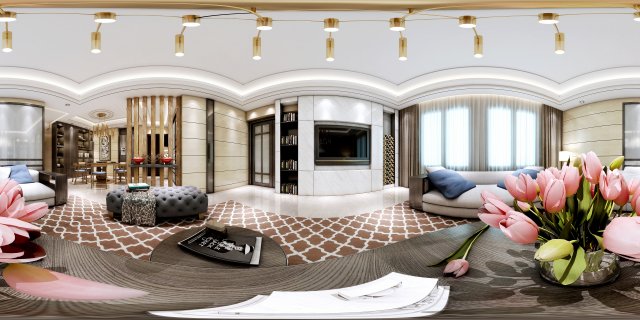 panoramic modern style living room restaurant space 72 Modèle 3D .c4d .max .obj .3ds .fbx .stl .blend 