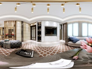 panoramic modern style living room restaurant space 72 3D Модель