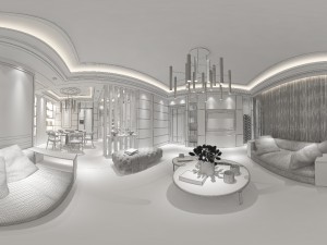 panoramic modern style living room restaurant space 72 Modèle 3D