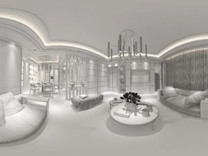 panoramic modern style living room restaurant space 72 3D Model