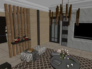 panoramic modern style living room restaurant space 72 3D Model