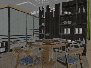 panoramic modern style living room restaurant space 72 3D Model
