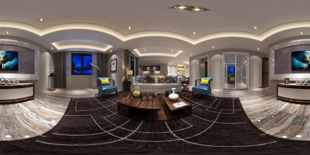 panoramic modern style living room restaurant space 73 3D Model .c4d .max .obj .3ds .fbx .stl .blend 