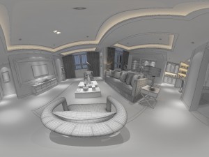 panoramic modern style living room restaurant space 73 3D Model