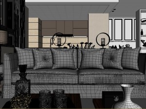 panoramic modern style living room restaurant space 73 3D Model
