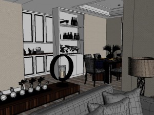 panoramic modern style living room restaurant space 73 3D Model