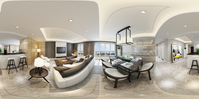panoramic modern style living room restaurant space 74 3D Модель .c4d .max .obj .3ds .fbx .stl .blend 