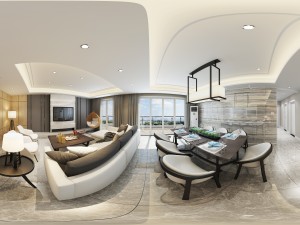 panoramic modern style living room restaurant space 74 3D Модель