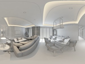 panoramic modern style living room restaurant space 74 3D Модель