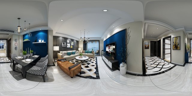 panoramic modern style living room restaurant space 75 3D 모델 .c4d .max .obj .3ds .fbx .stl .blend 