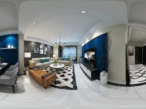 panoramic modern style living room restaurant space 75 3D Model