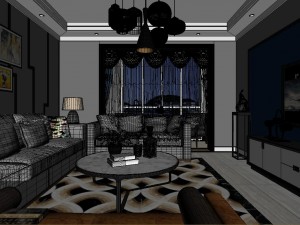 panoramic modern style living room restaurant space 75 3D 모델