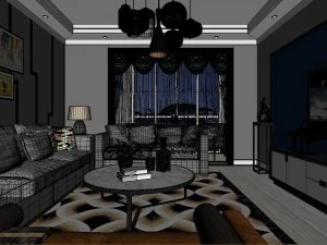 panoramic modern style living room restaurant space 75 3D Model