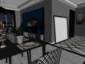 panoramic modern style living room restaurant space 75 3D Model