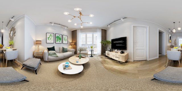 panoramic modern style living room restaurant space 76 3D Модель .c4d .max .obj .3ds .fbx .stl .blend 