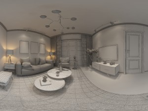 panoramic modern style living room restaurant space 76 3D Модель