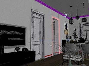 panoramic modern style living room restaurant space 76 3D Модель