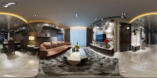 panoramic modern style living room restaurant space 77 3D 模型 .c4d .max .obj .3ds .fbx .stl .blend