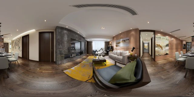 panoramic modern style living room restaurant space 79 3D Model .c4d .max .obj .3ds .fbx .stl .blend