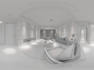panoramic modern style living room restaurant space 79 Modello 3D