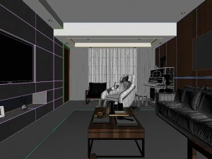 panoramic modern style living room restaurant space 79 3D Model