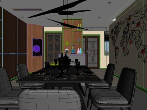 panoramic modern style living room restaurant space 79 Modello 3D
