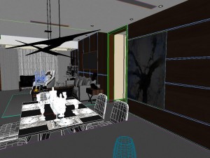 panoramic modern style living room restaurant space 79 Modello 3D