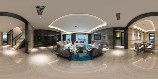 panoramic modern style living room restaurant space 81 3D 模型 .c4d .max .obj .3ds .fbx .stl .blend 