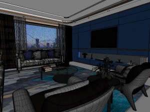 panoramic modern style living room restaurant space 81 3D 模型