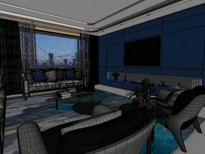 panoramic modern style living room restaurant space 81 3D Model