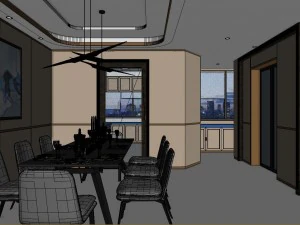 panoramic modern style living room restaurant space 81 3D Model