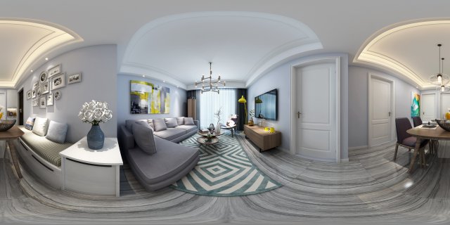panoramic modern style living room restaurant space 82 3D Model .c4d .max .obj .3ds .fbx .stl .blend