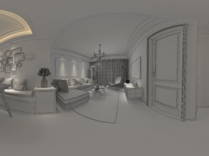panoramic modern style living room restaurant space 82 3D Model