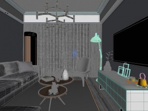 panoramic modern style living room restaurant space 82 3D Model