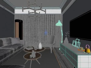 panoramic modern style living room restaurant space 82 3D Model