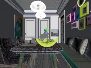 panoramic modern style living room restaurant space 82 3D Model