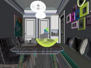 panoramic modern style living room restaurant space 82 3D Model